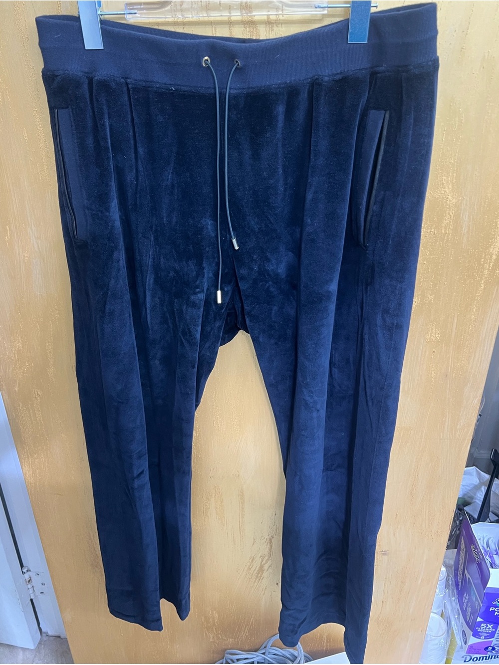 Versace Navy Sweatpants with Gold Logo Tag
